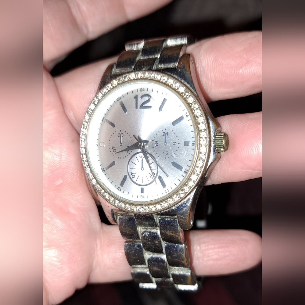 Silver Watch with Crystal Accents